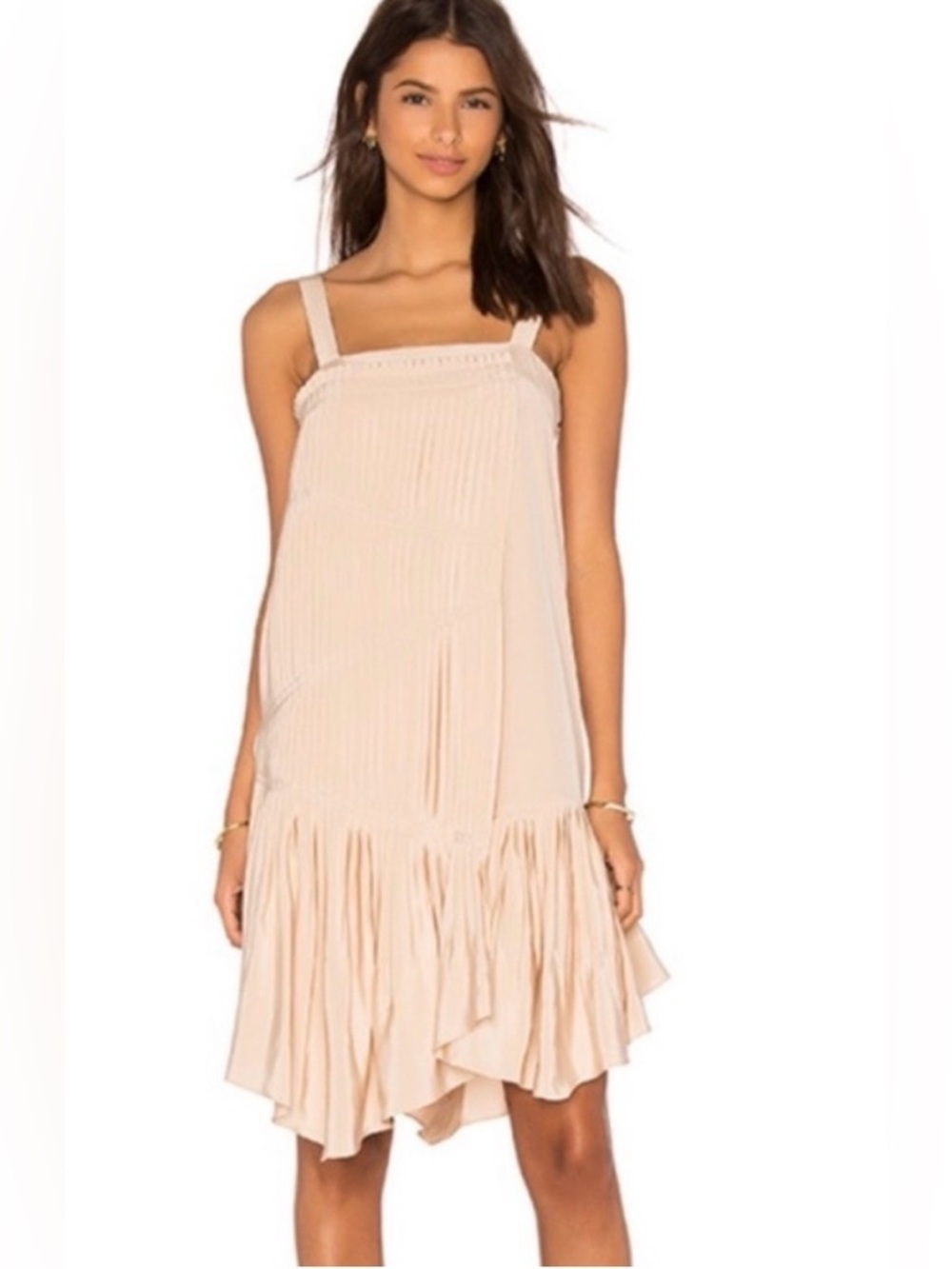 Tibi Women’s Morro Sand Cream Pleated Draped Mini Silk Dress Size 4